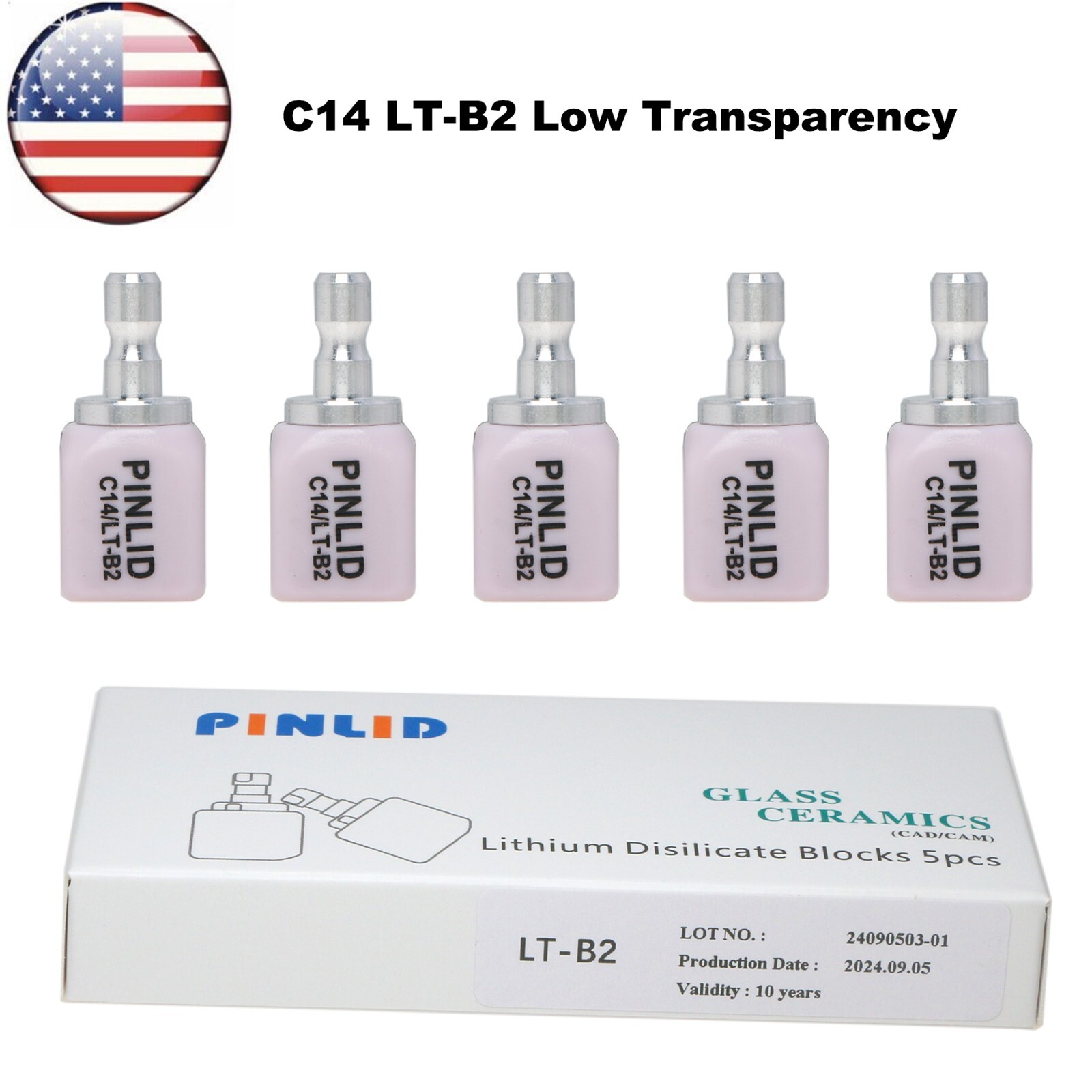 US 5Pcs LT C14 Dental Glass Ceramic Lithium Dislicate Blocks Cerec Emax CAD CAM