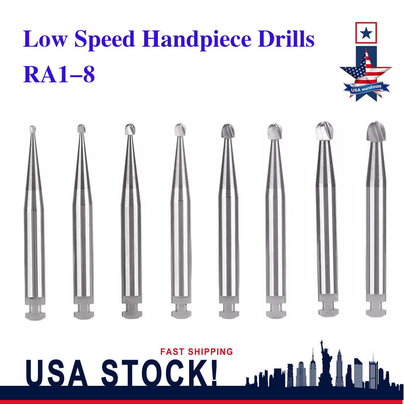 5 Pcs/Pack Dental RA Round Carbide Bur For Slow Speed Latch Type RA 1#-8# OR