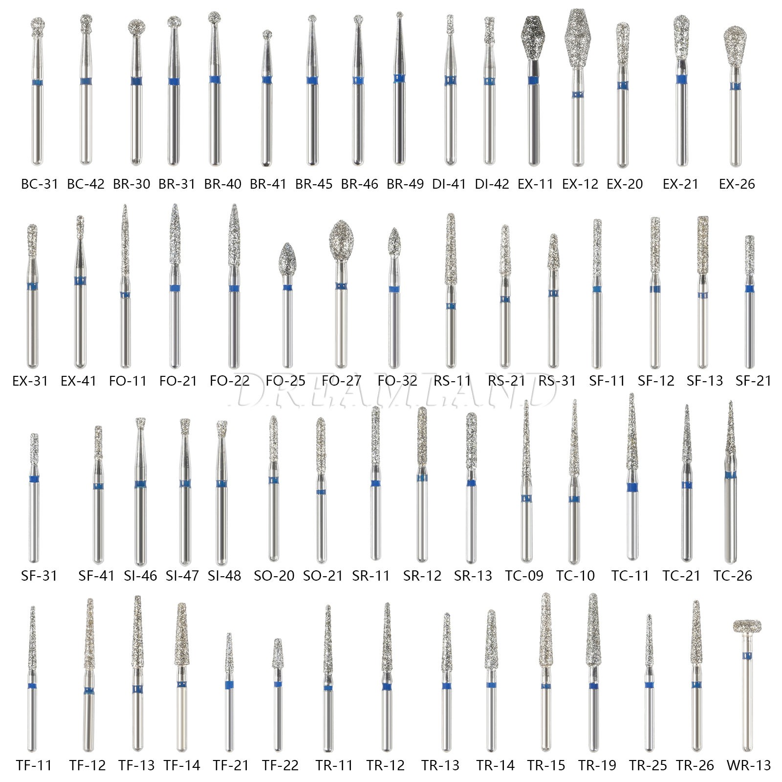 100 piezas/20 tipos Burr fresas de diamante salees FG medio 1,6mm FG1.6mm SKY