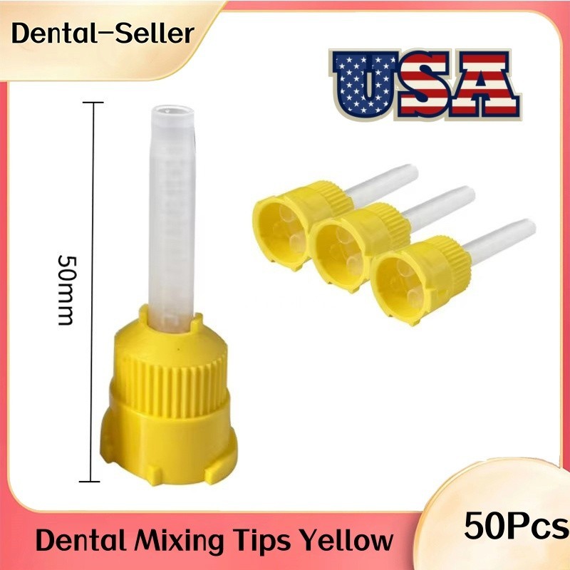50Pcs/Pack Dental Impression Mixing Tips Yellow 1:1 Intraoral Tip Short 50mm USA
