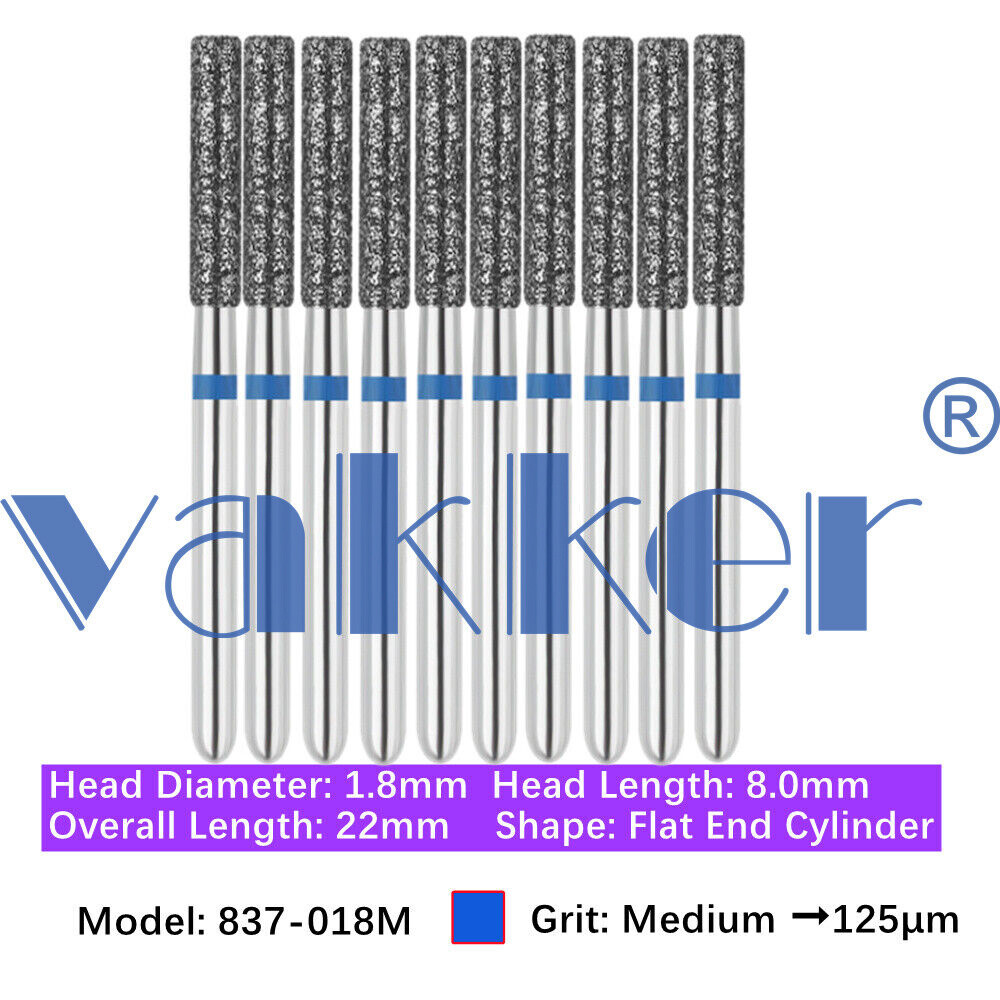 Vakker 10pc Dental Diamond Burs Shape Flat & Round End Modified Cylinder Bur
