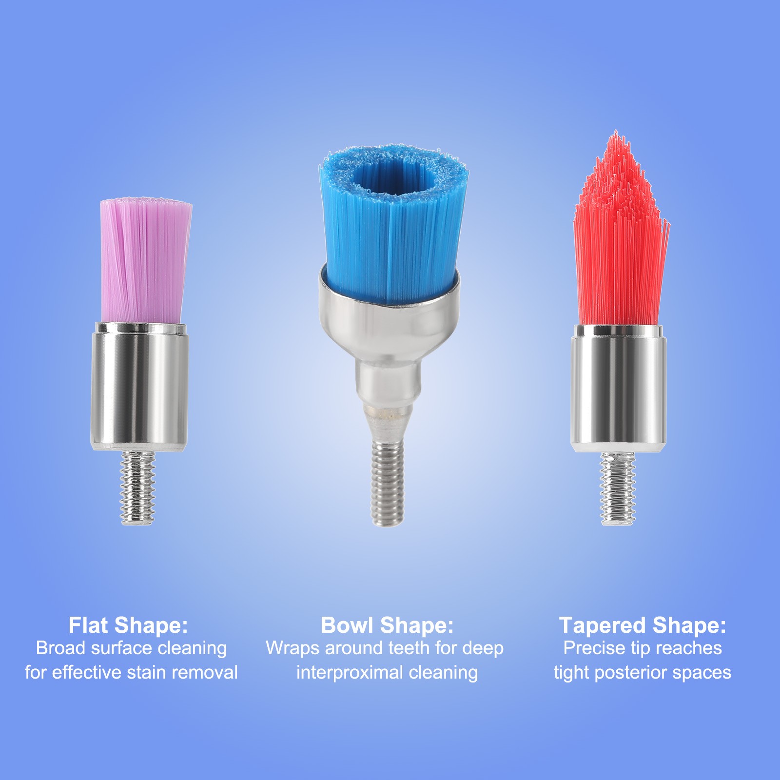 144 Dental White & Colorful Prophy Polishing Brush Nylon Flat Latch/Tapered Type