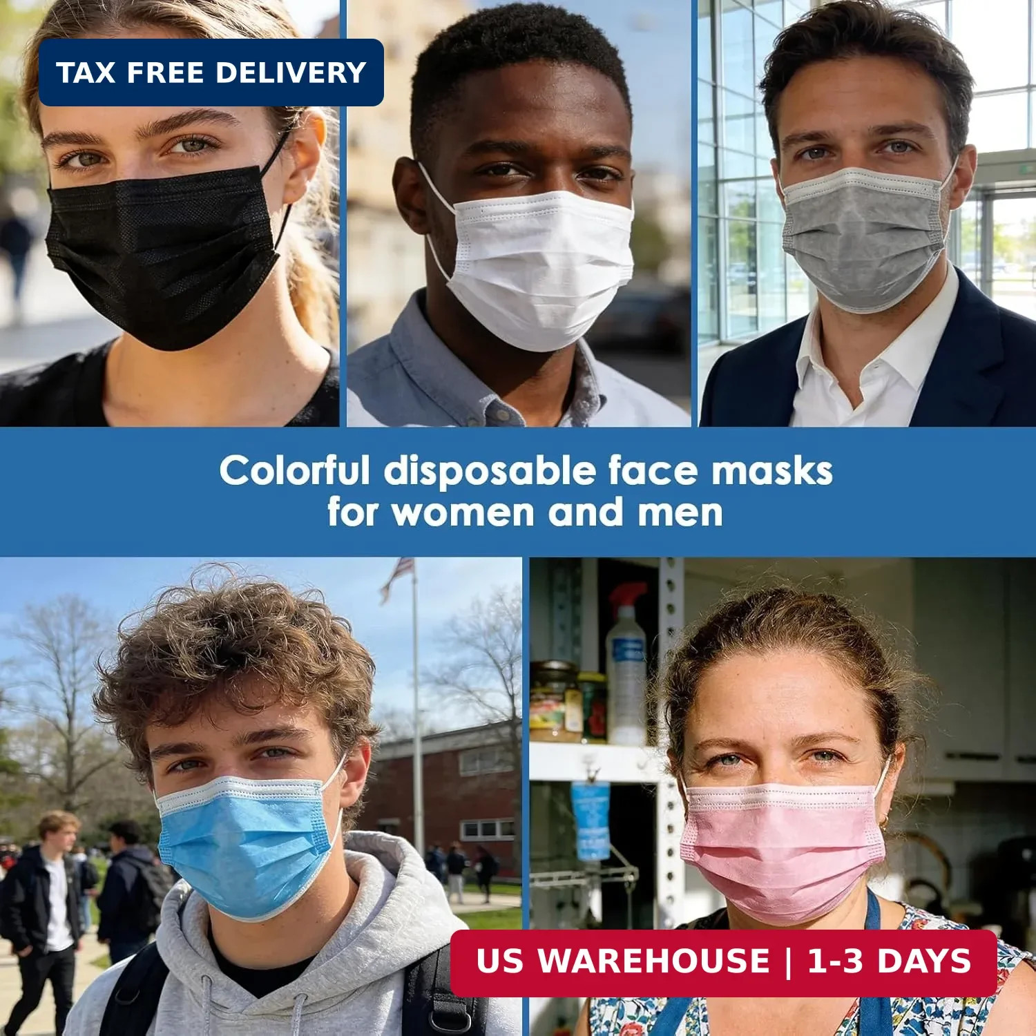 NNPCBT 5 Color Disposable Face Masks 50pcs, Individually Wrapped Masks for Adult