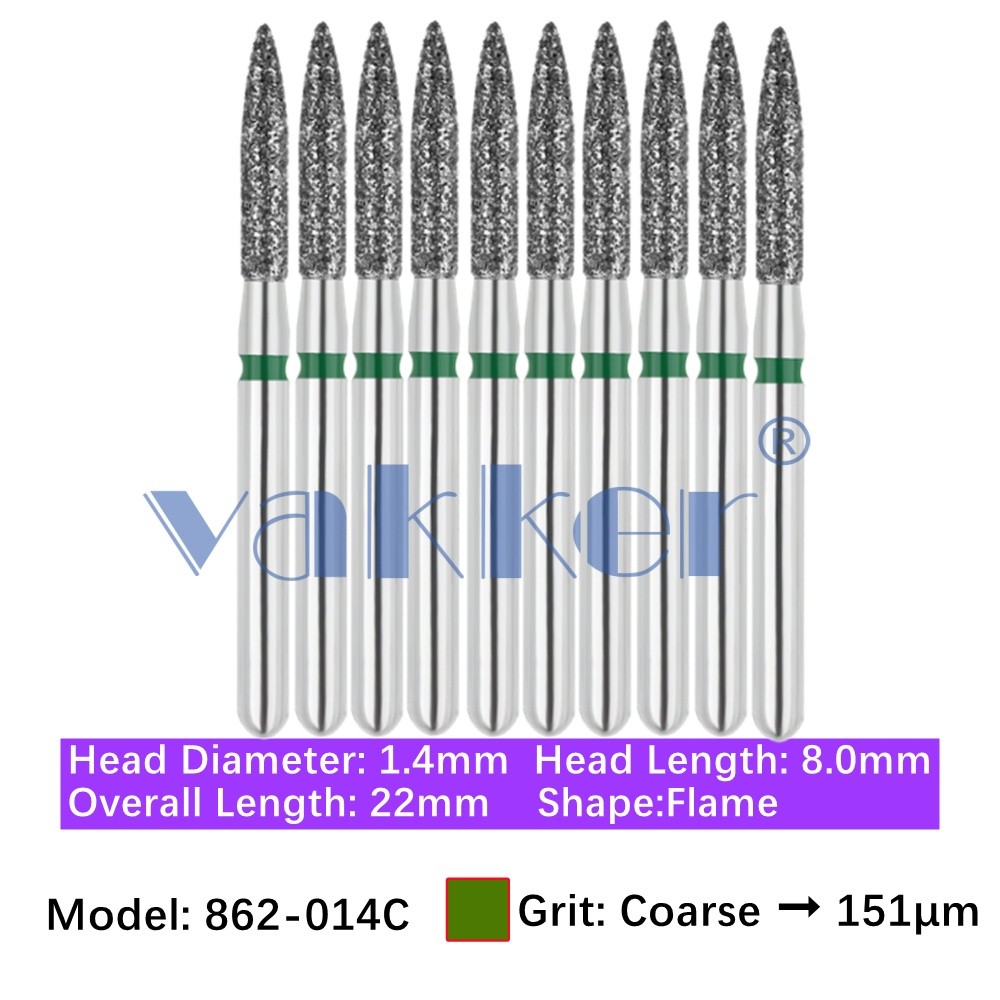 Vakker 10pc Dental 862-014C Coarse Grit FG Diamond Burs Flame Friction Grip Bur