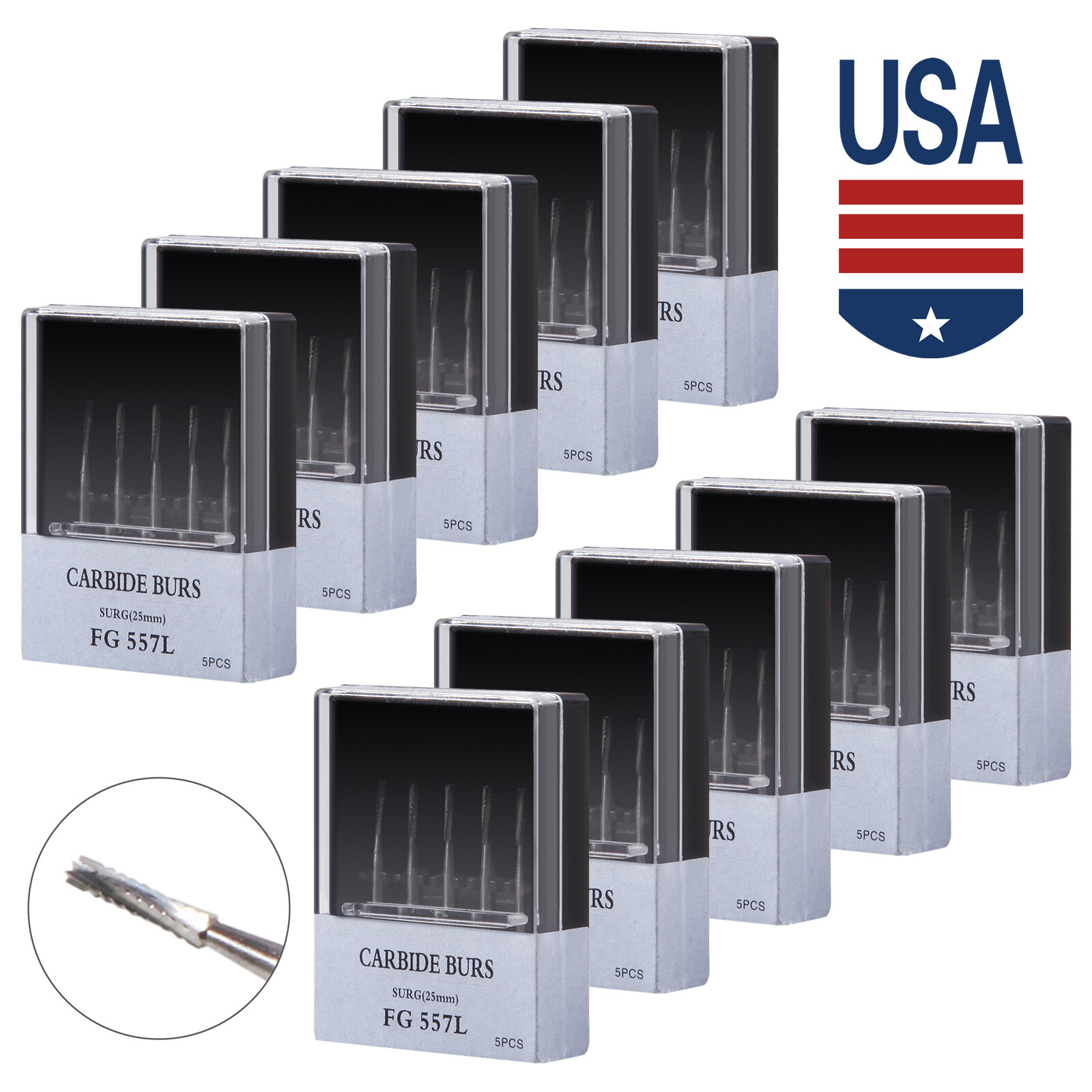 1-10 packs Dental Surgical Bur 25mm Tungsten Carbide Midwest 557L FG SURG MD