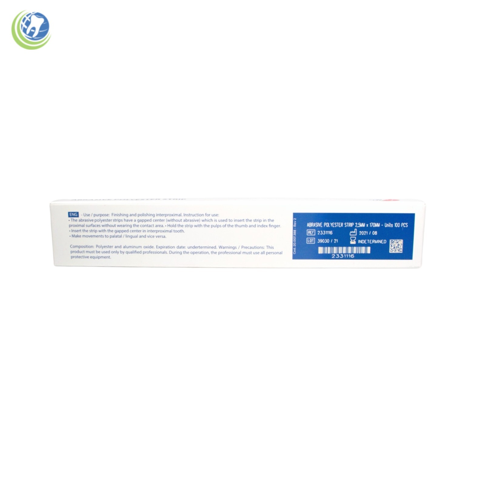 Dental Polishing Strips Narrow 2.5mm Polyester Fine/Medium Grit One-Side 100/Box