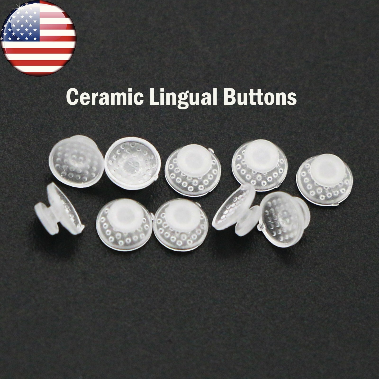 US 10 Packs Dental Orthodontic Lingual Buttons Bondable Round Base Ceramic/Metal