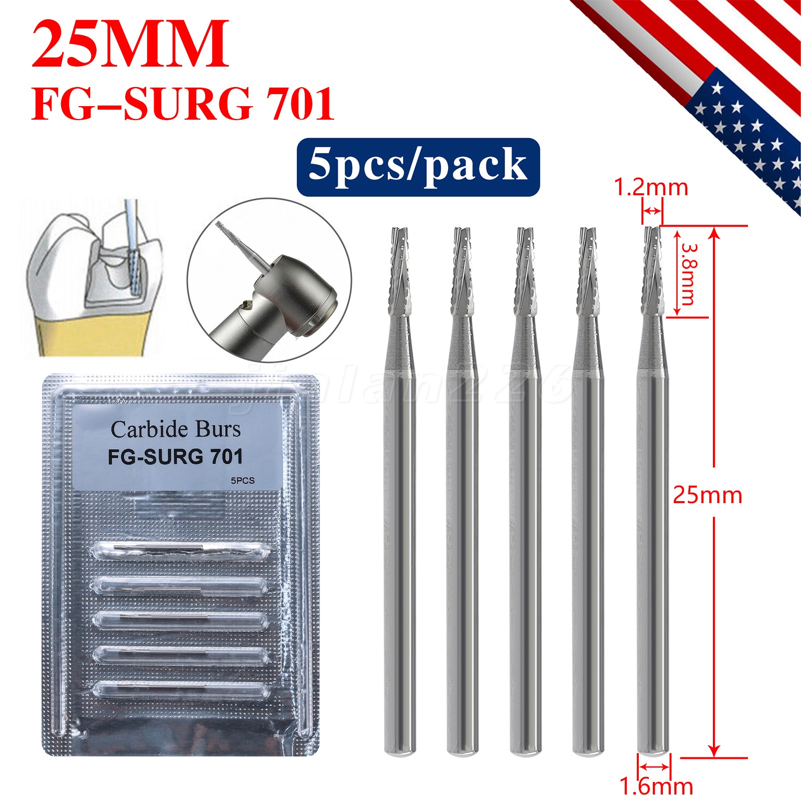 Dental 701 Surgical Burs FG SURG High Speed Carbide FGOS