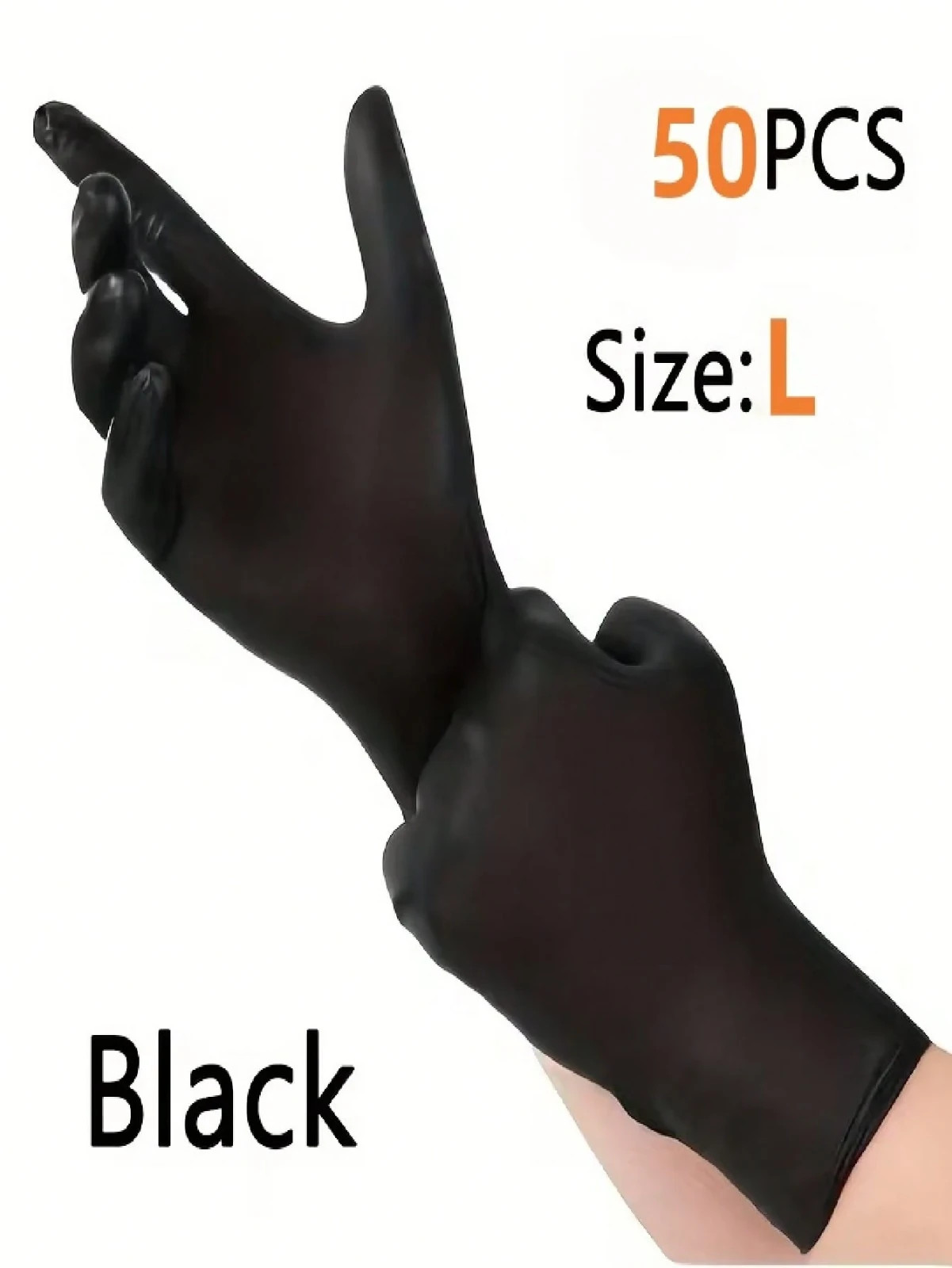 50 pcs Disposable Nitrile Gloves, Black, Size large vailable. Durable Househ