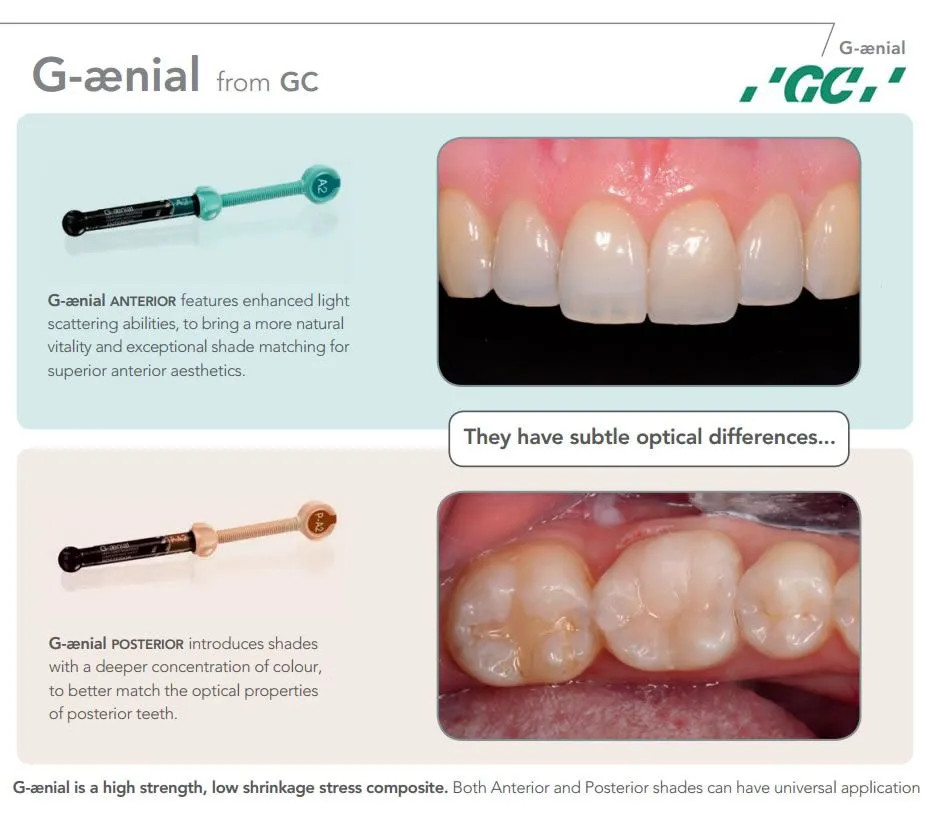 GC G-Aenial Anterior Light cured, radiopaque microfill hybrid anterior composite
