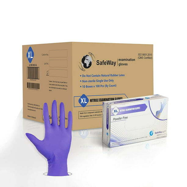 SafeWay Nitrile Disposable Exam Gloves, Ambidextrous Gloves, with Textured Tips