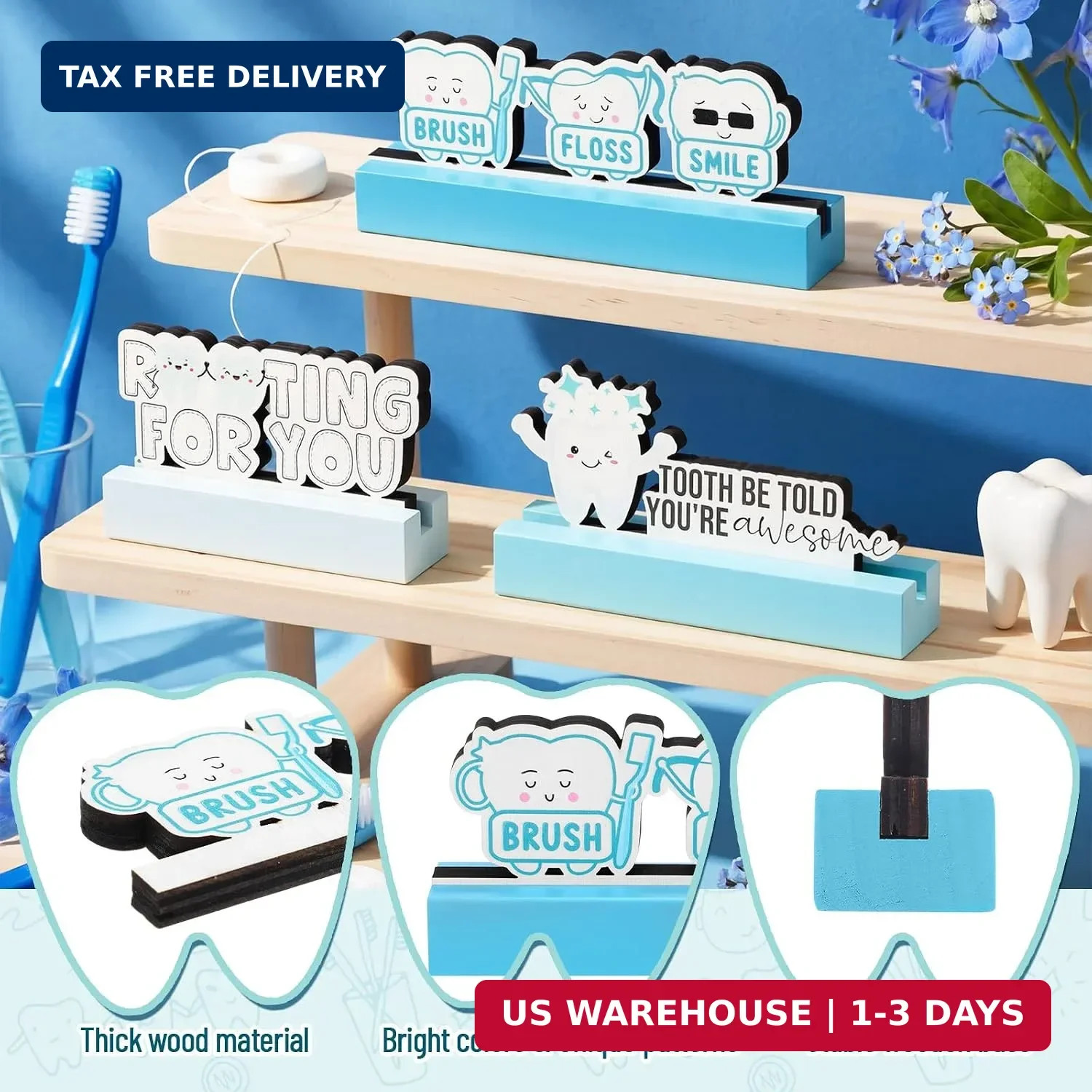 3 Sets Dental Desk Decor Dentist Wooden Table Topper Signs Decor Dental Assistan