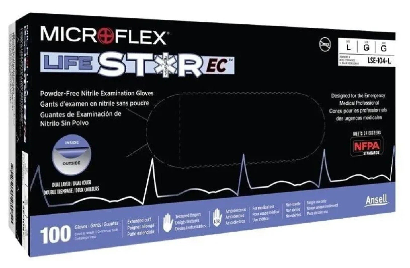 Ansell MicroFlex LIFESTAR EC PF Gloves LSE104 Sizes M,L Box of 100 Extended Cuff