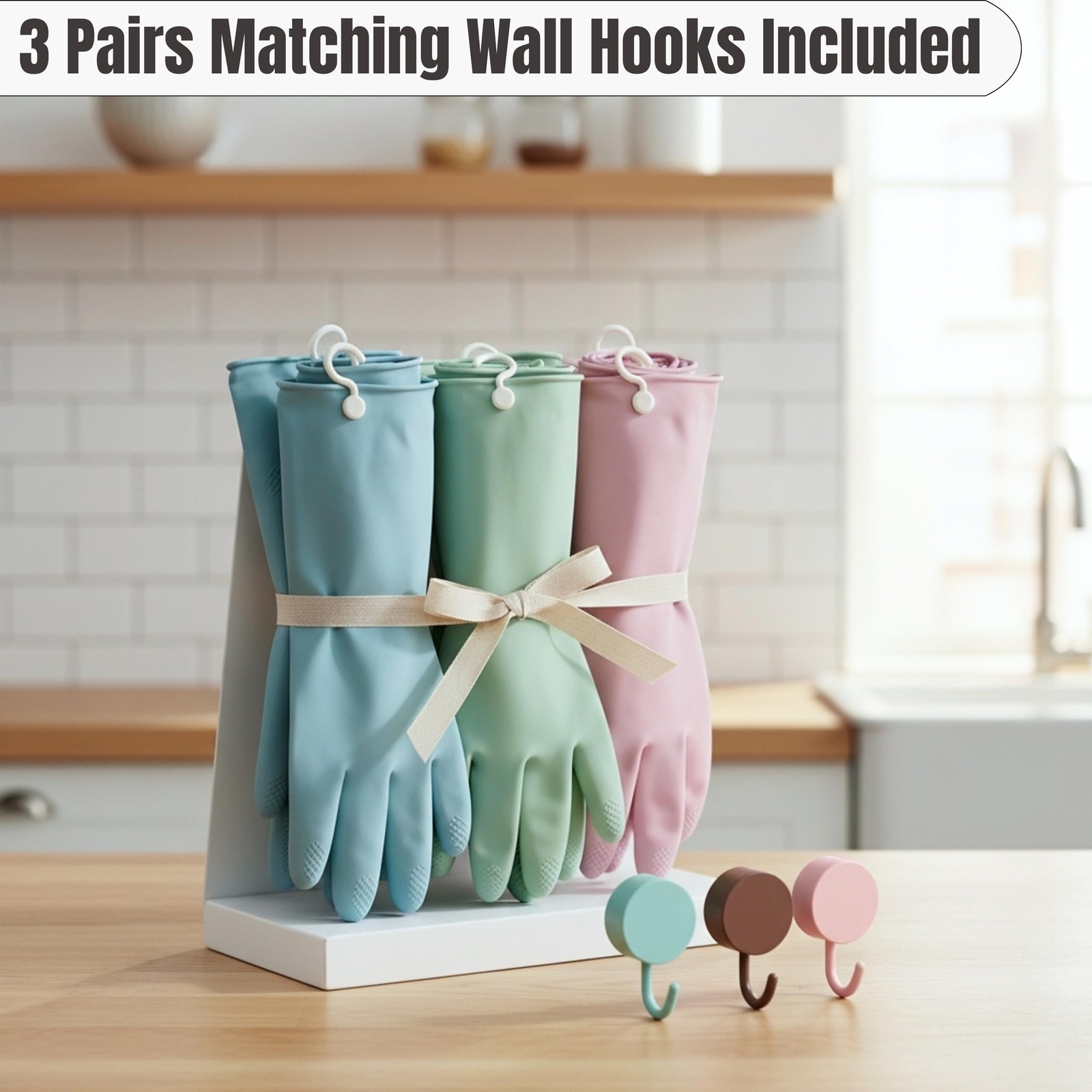 3 Pairs Dishwashing Gloves with Hanging Hooks – Reusable Cleaning Gloves for …
