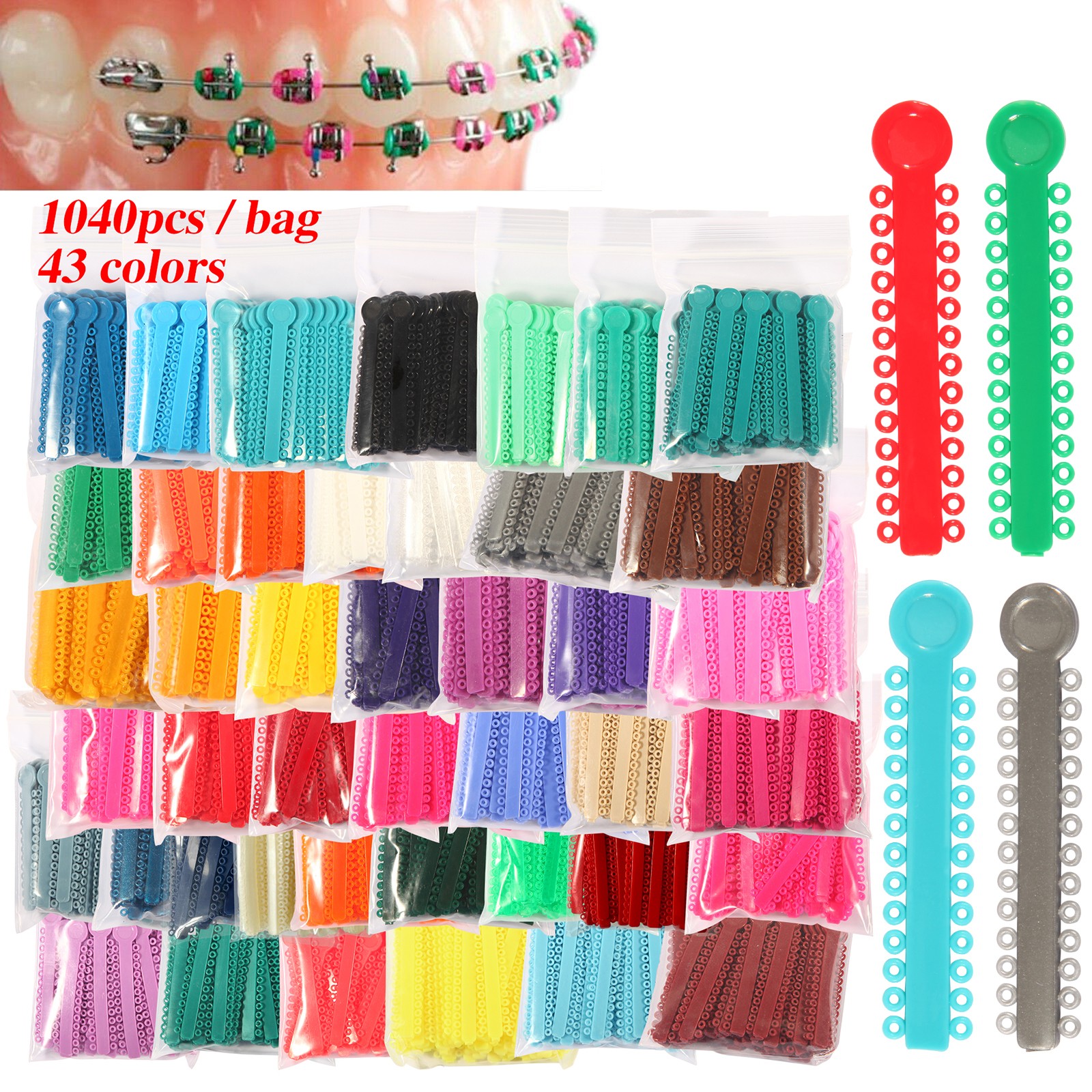 1 Bag Dental Orthodontic Ligature Ties Elastic Rubber Bands 45 Colors 1040 Pcs