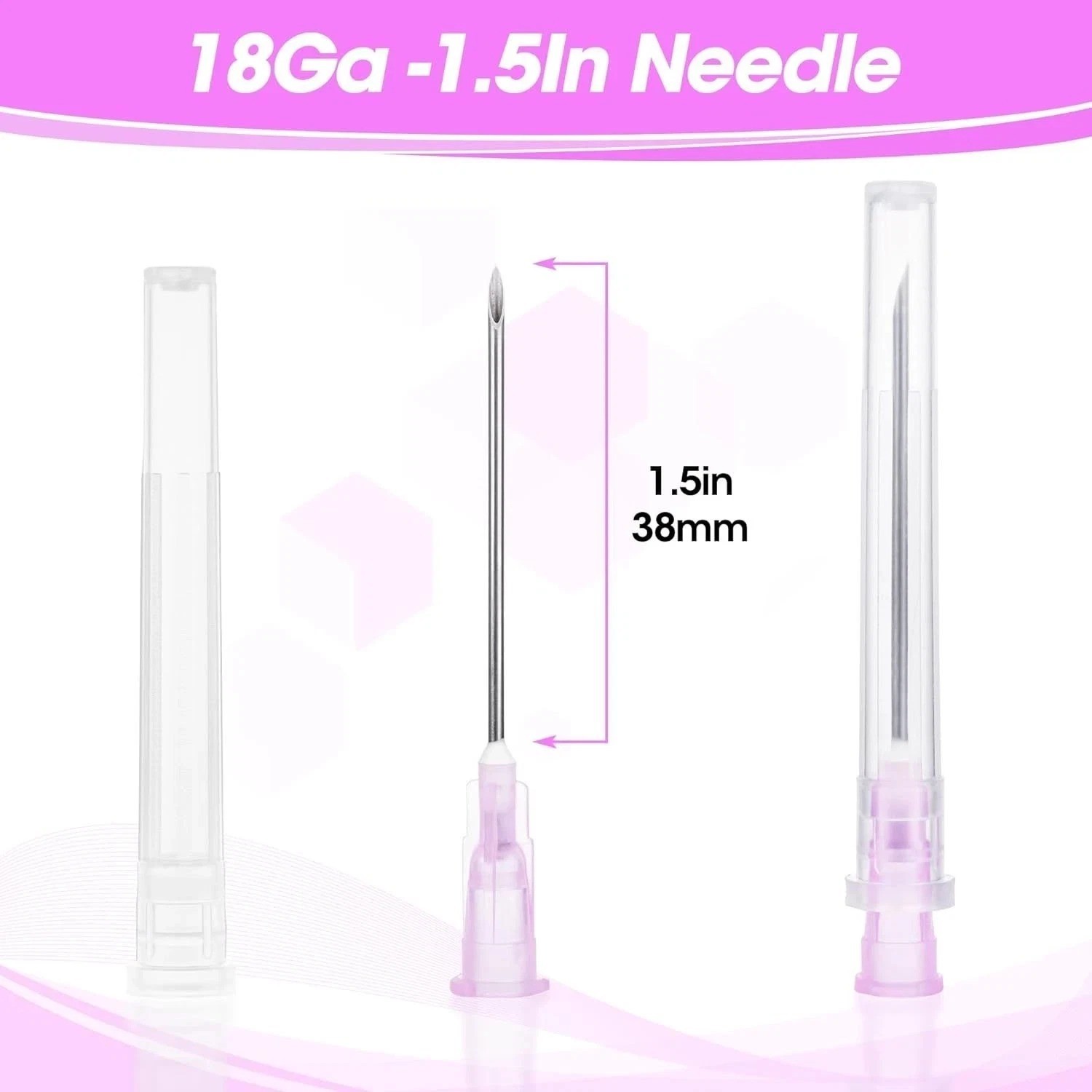 18 Gauge 1.5 Inch Disposable Needles with Caps for Scientific and Lab Dispensing