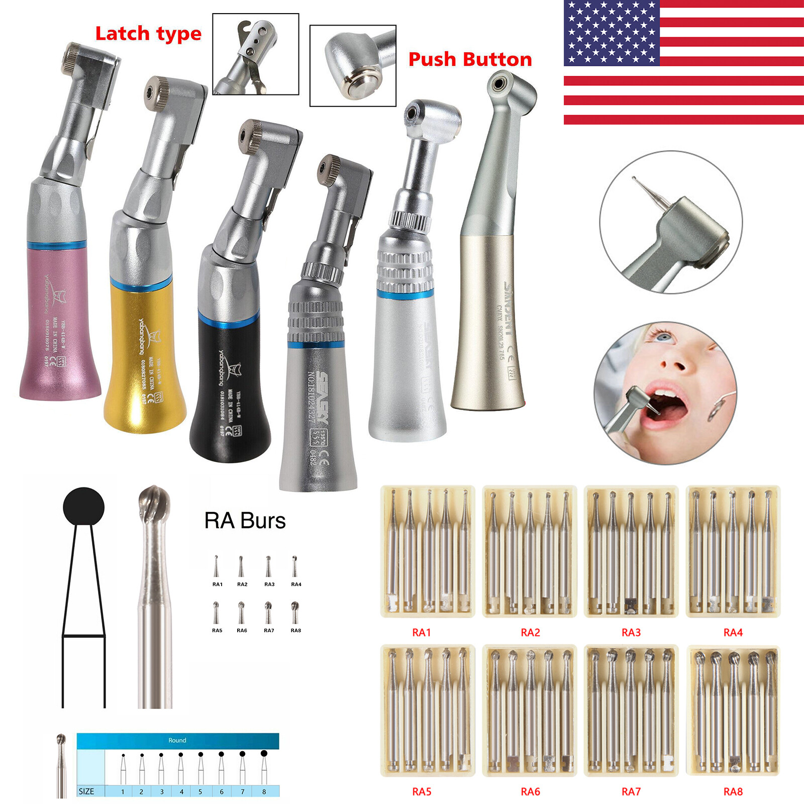 Dental Tungsten Steel Carbide Burs for Contra Angle Low Speed Handpiece RA1-8 po