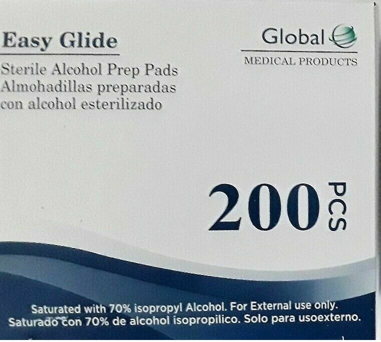 2 Box of 100 Sterile Alcohol Prep Pads,Medium, Qty 200. Latex Free Global