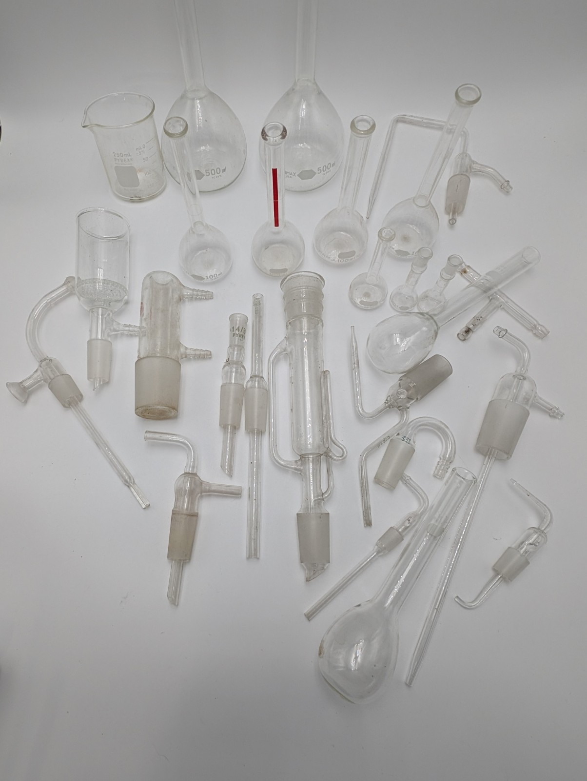 27 Piece Lot Lab Glassware PYREX 500-10 mL Boilng Flasks Scientific Equipment