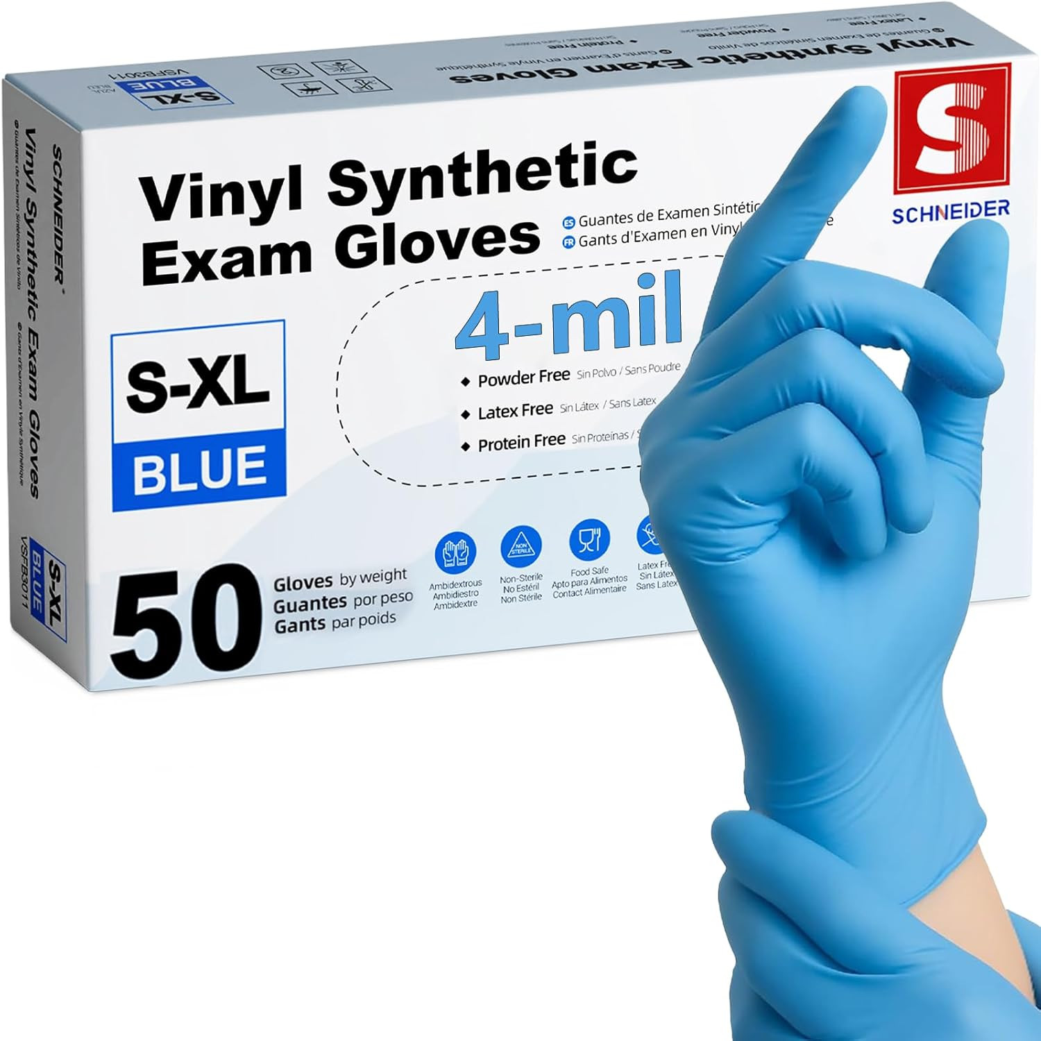 Vinyl Synthetic Exam Gloves, 4 Mil, Latex Free Disposable Gloves for Medical, Co