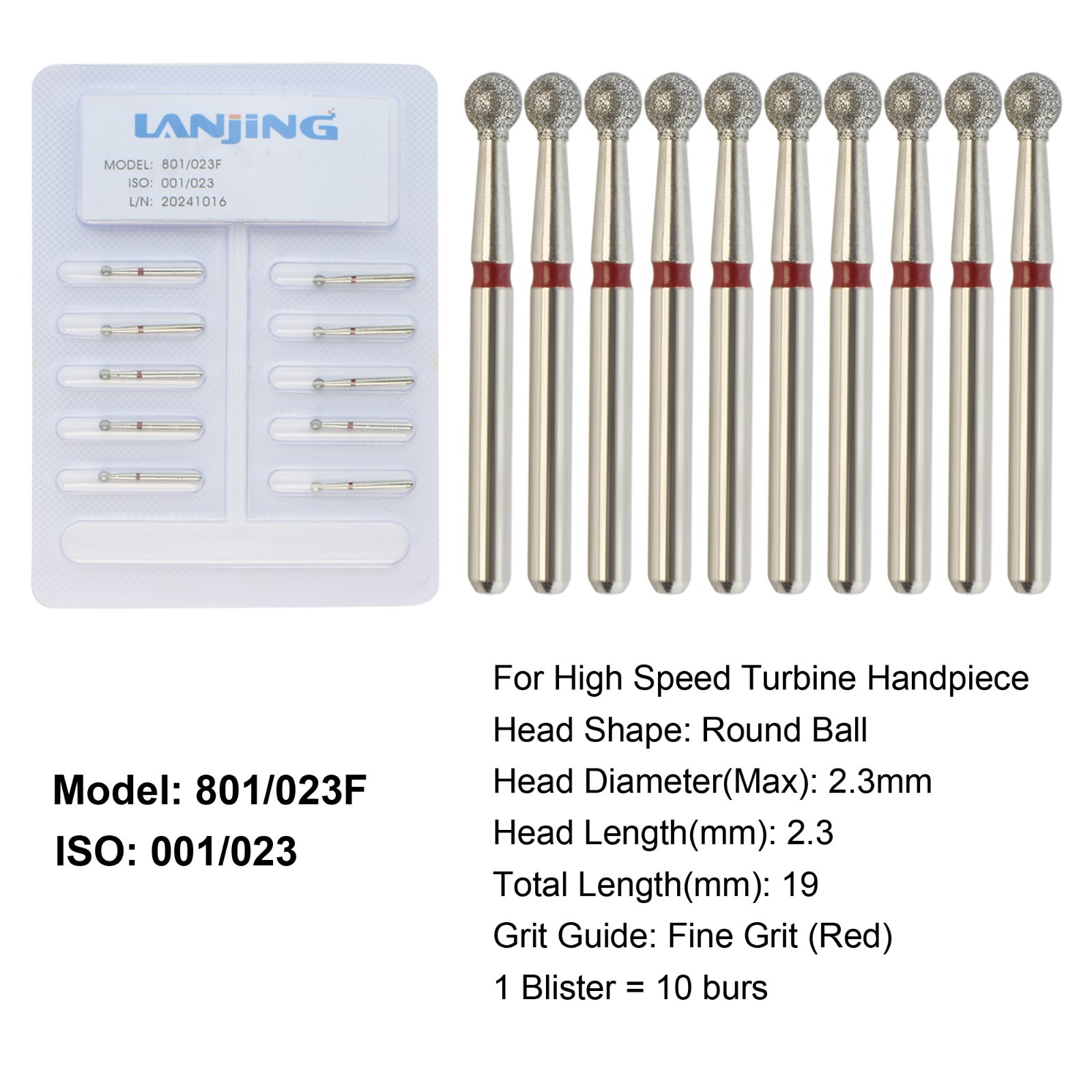 Dental Round Diamond Bur Long Surgical Diamond Bur FG High Speed Coarse Fine 801
