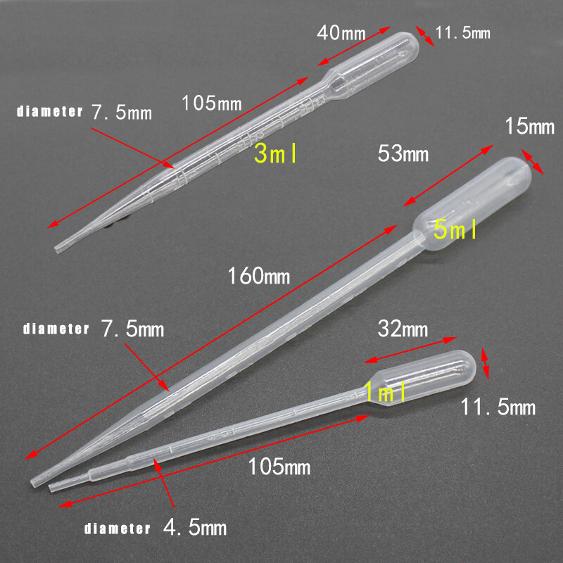 1ml 3ml 5ml Clear Plastic Pipette Dropper Graduated Liquid Transfer Oils Perfume