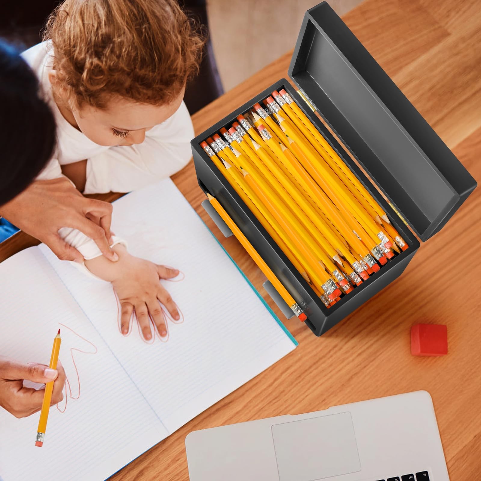Aigybobo Pencil Dispenser For Classroom Wooden Pencil Holder For Desk Teacher