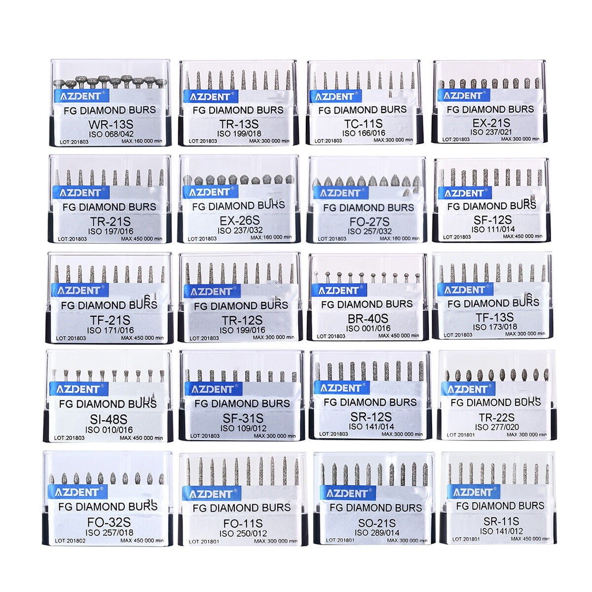 20 Types Dental FG Diamond Burs Drills for High Speed Handpiece AZDENT