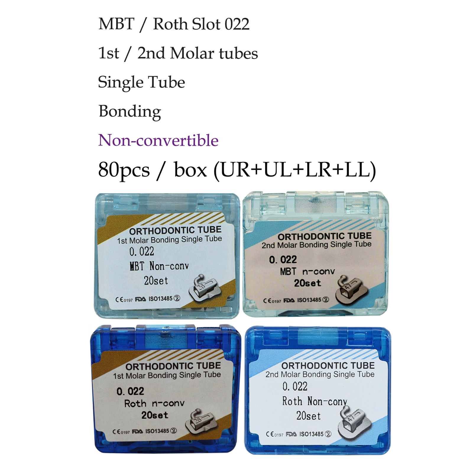 Dental Orthodontic Buccal Tubes 1st 2nd Molar Bracket Roth MBT 022 Bondable
