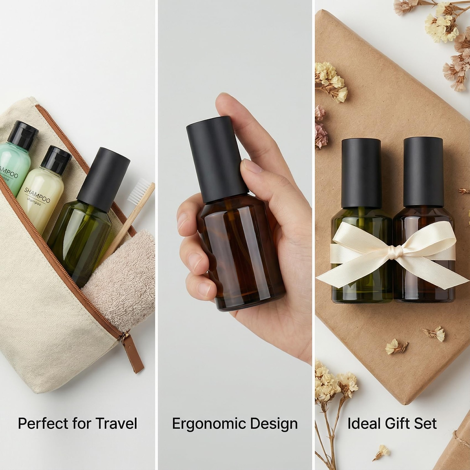 2Pcs 60ml/2oz Empty Refillable Glass Lotion Pump Bottle 60ml/2oz, Amber+Green
