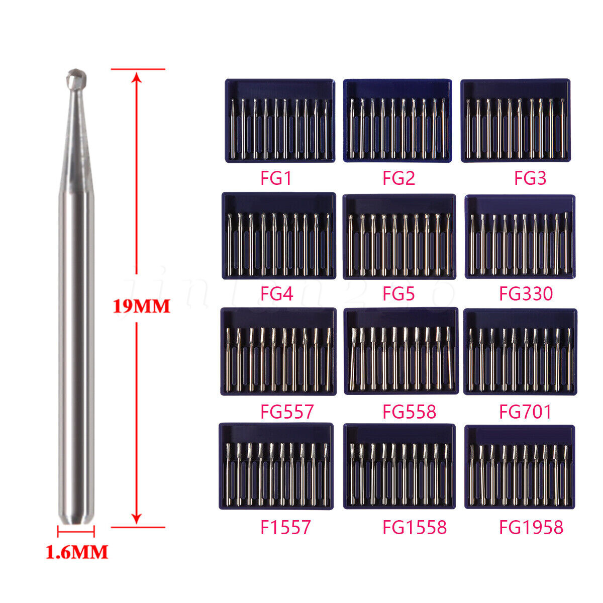 10Pc Dental Carbide Bur Inverted Cone For High Speed Handpiece FG Round Friction