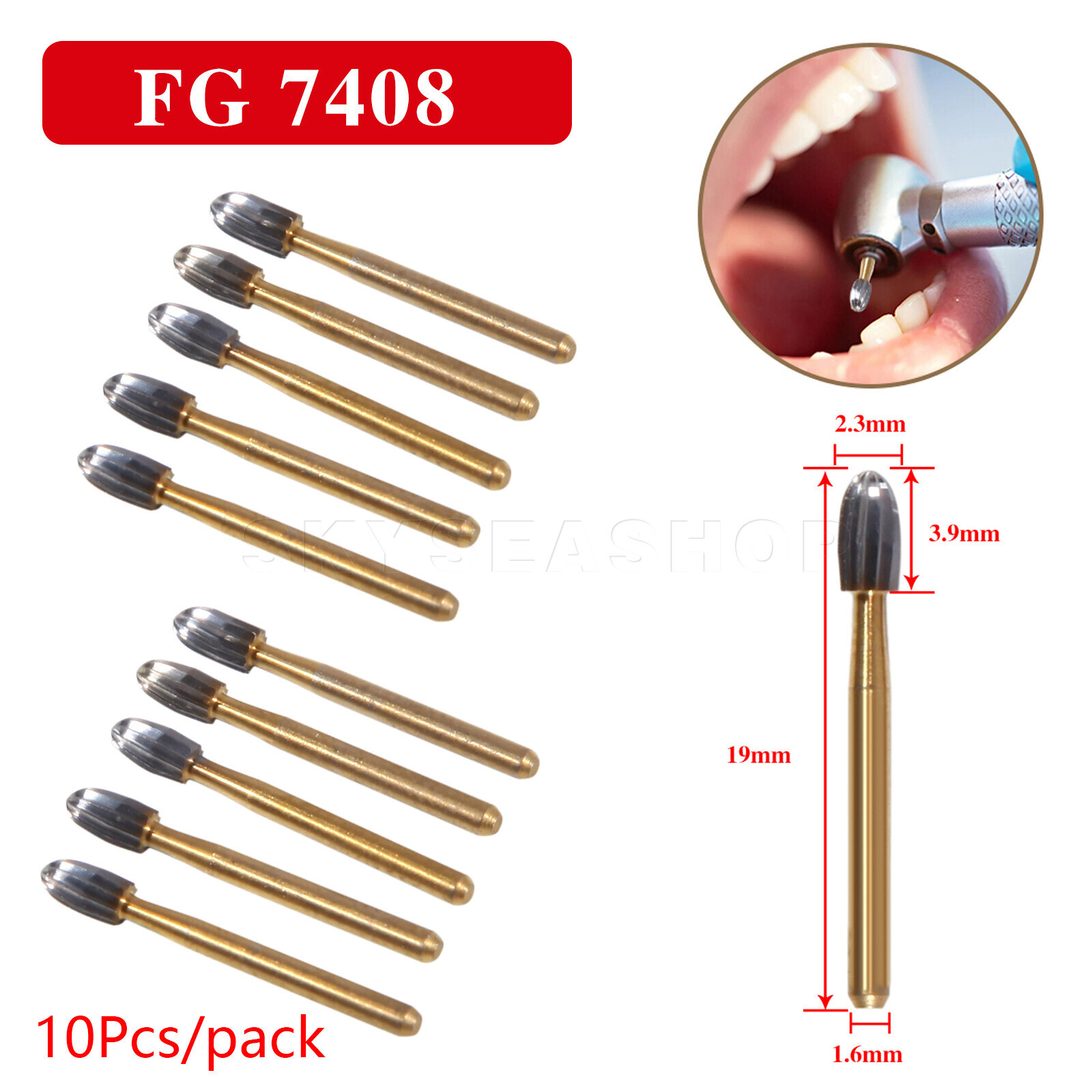 10/20Pcs Dental Tungsten Carbide Bur Trimming and Finishing Egg Football FG7408