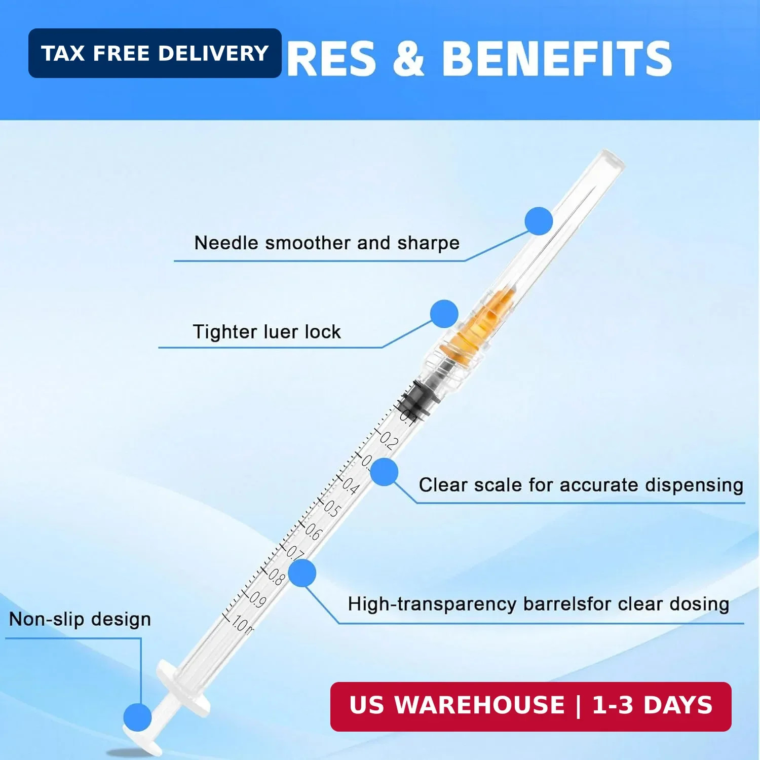 20 Pack 1ml Syringes 25G 1 Inch Lab Disposable Individually Sealed Packed, Luer