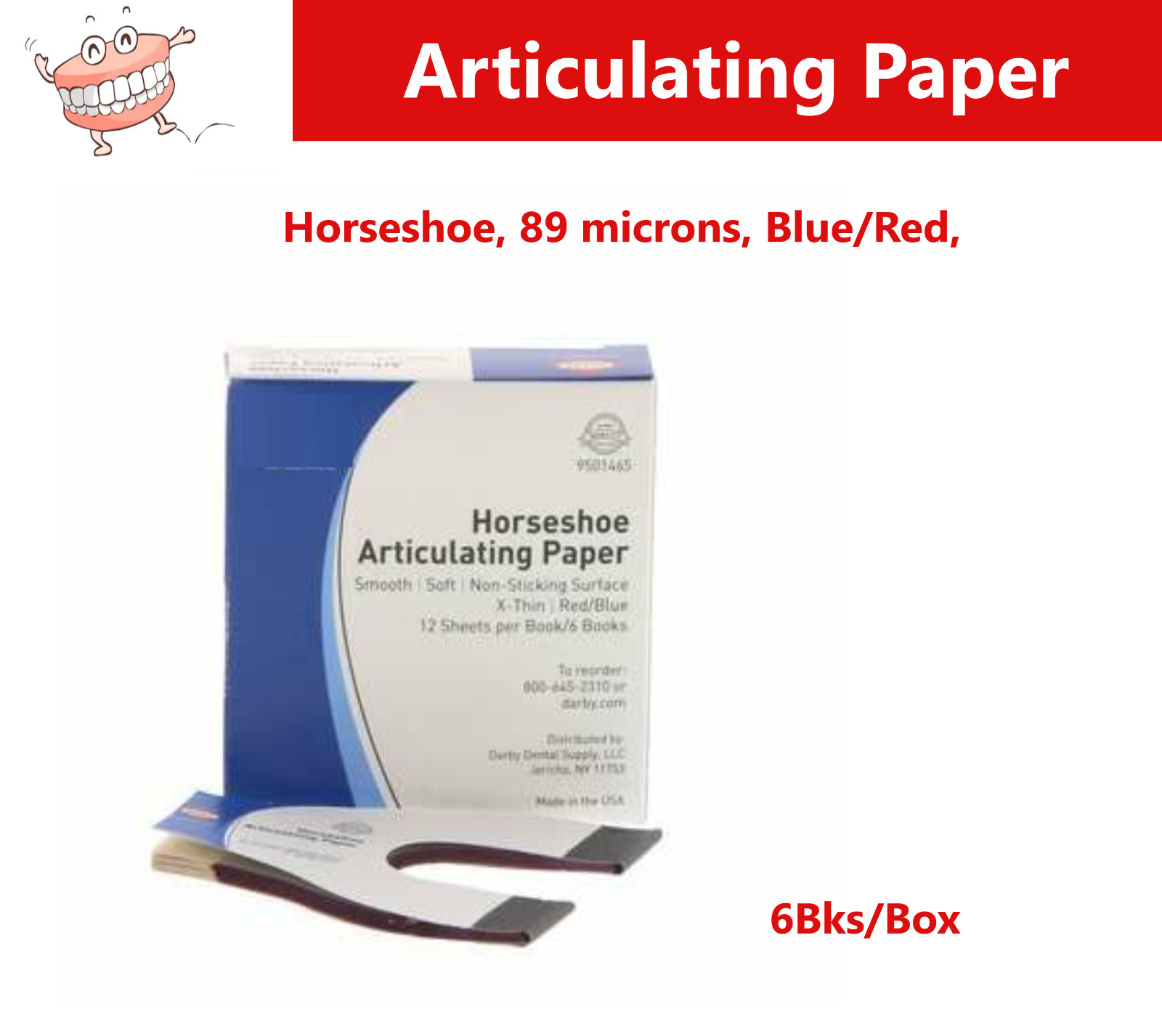 Dental Articulating Paper Thick / Thin / Horseshoe Sheets 144/Box Made in USA