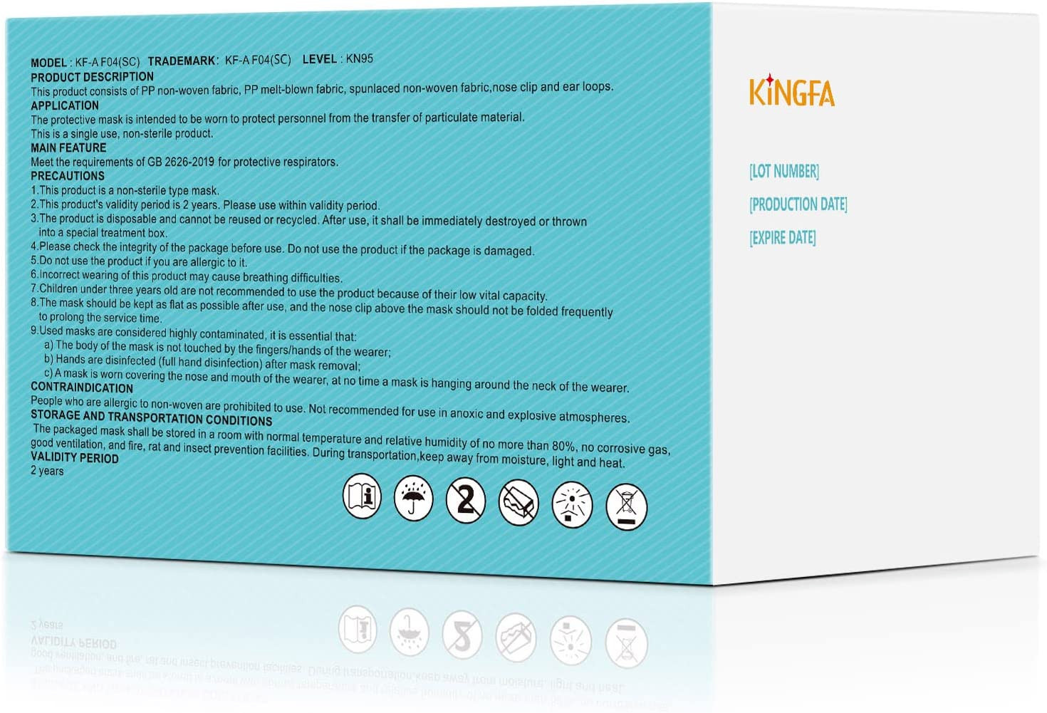Kingfa KN95 White Face Mask 50 Pcs Disposable Respirator 5-Ply Layer GB2626-2019
