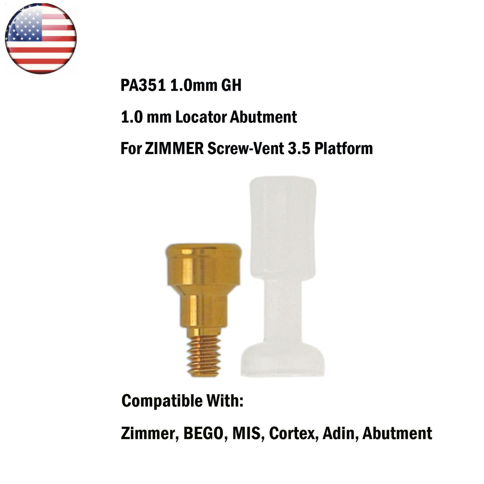 Dental Core Tool Ø3.5mm for BEGO, Zimmer, MIS, Cortex, Adin Attachment Abutments