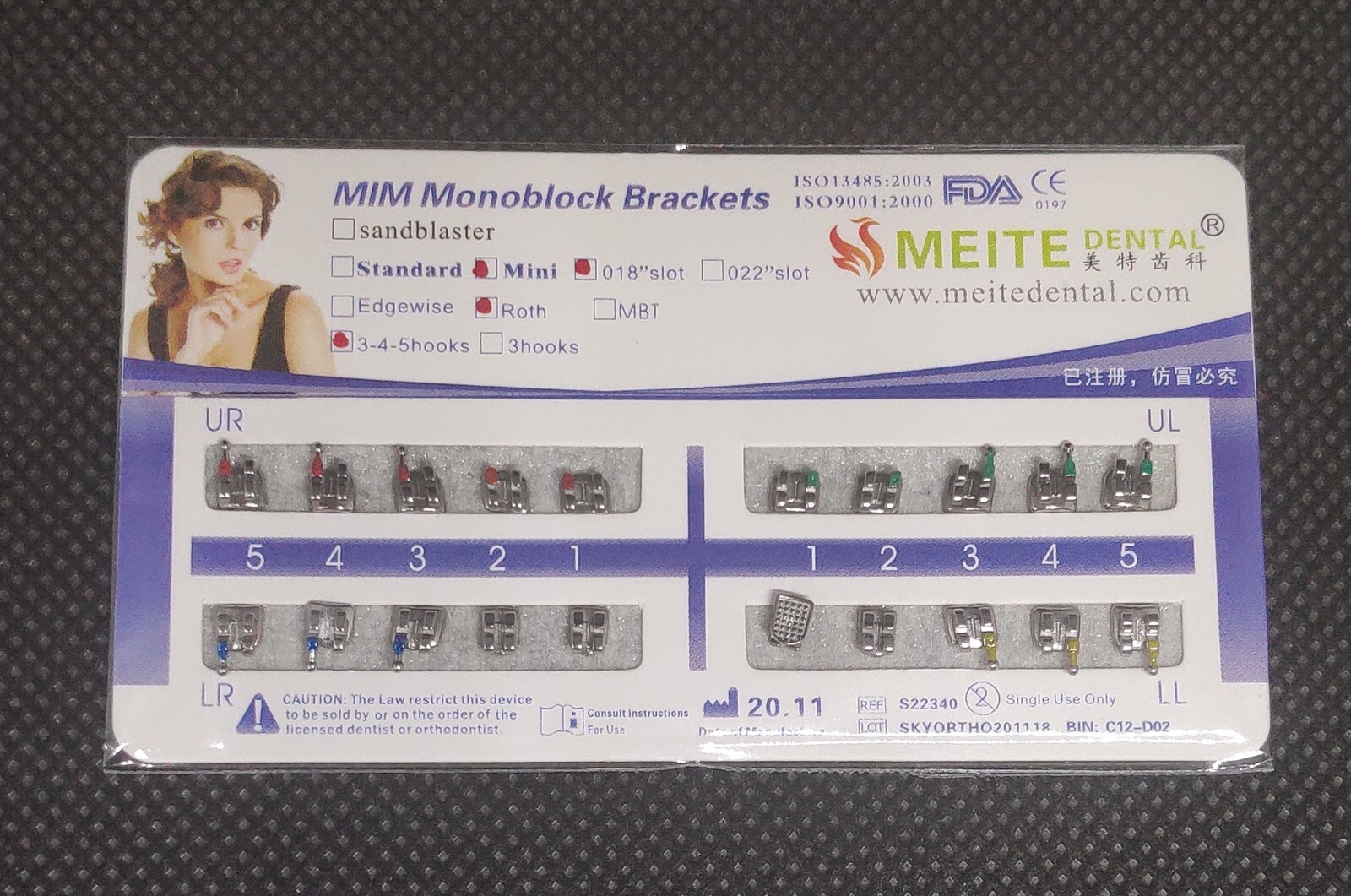 10 Sets Dental Orthodontic Bracket MIM Monoblock Mini Roth/MBT 022/018 345 Hooks