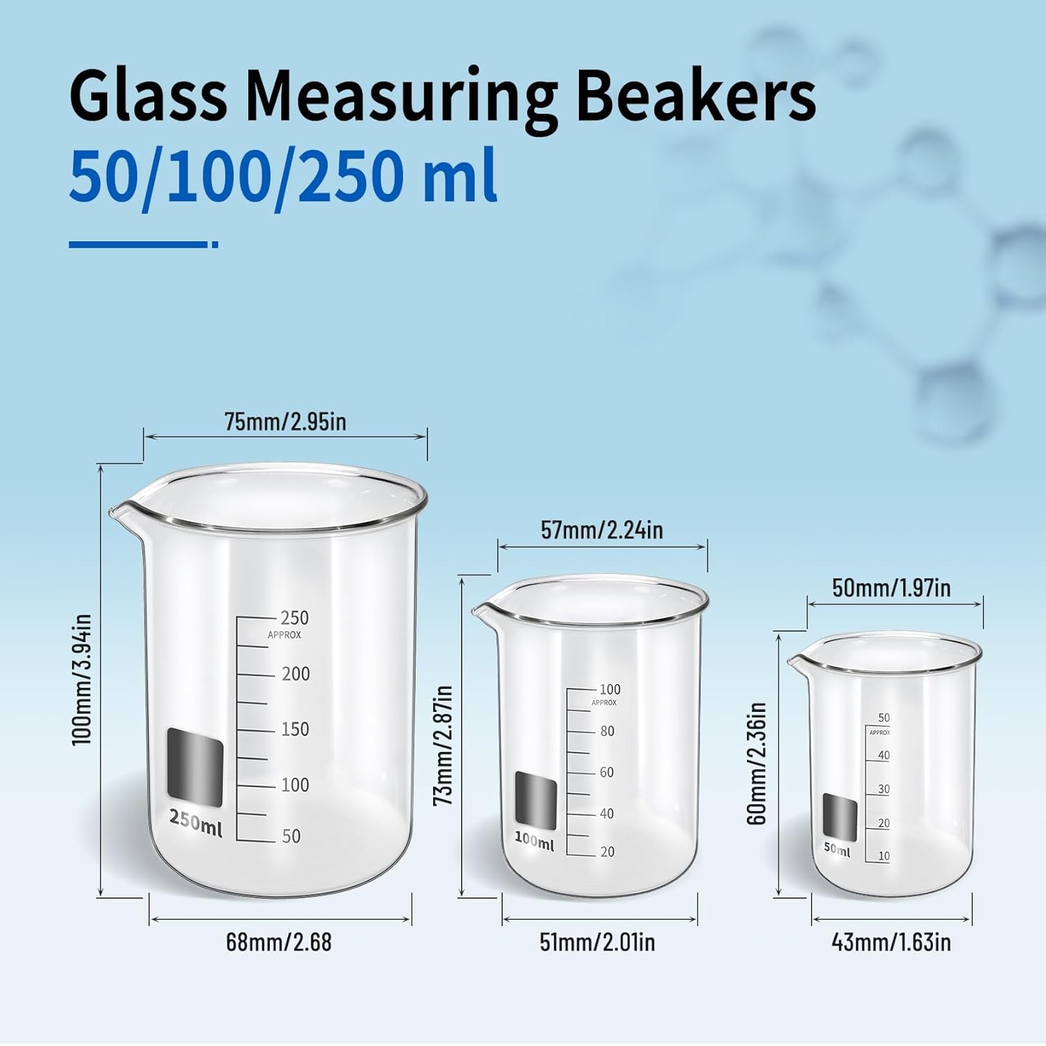Set of 9 Laboratory Glassware Set Science Lab Chemistry Beaker 50/100/250ML