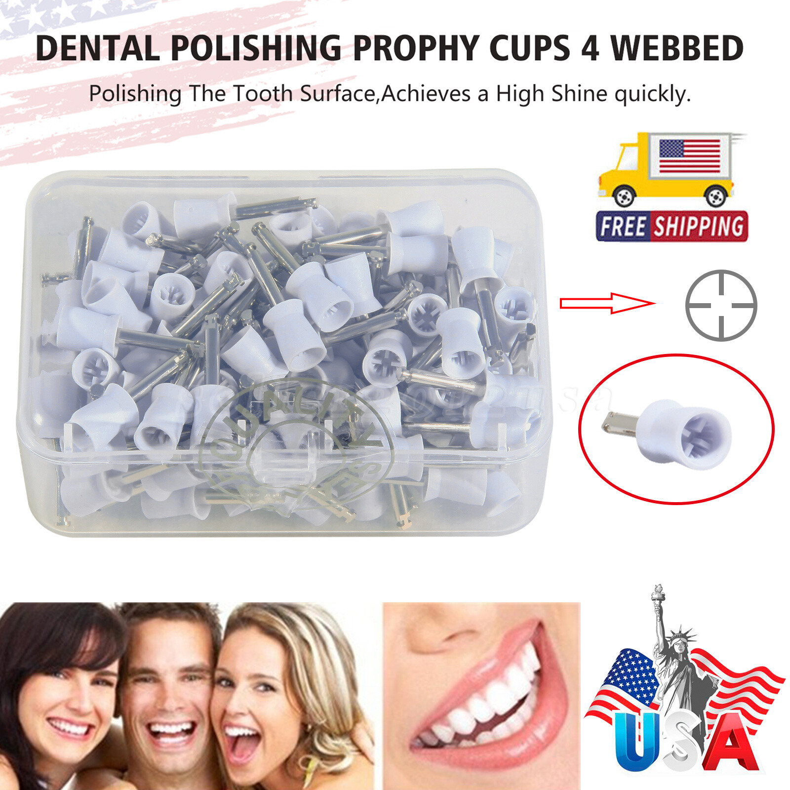 100 pieces USA Dental Rubber Prophy Tooth Polishing Cups brushes white $7.59
