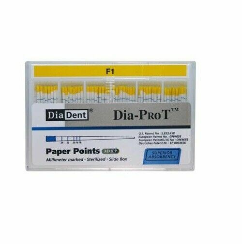 DiaDent Specially Tapered Dia-PRO T MMPP Paper Points All Sizes F1-F5 100/Box