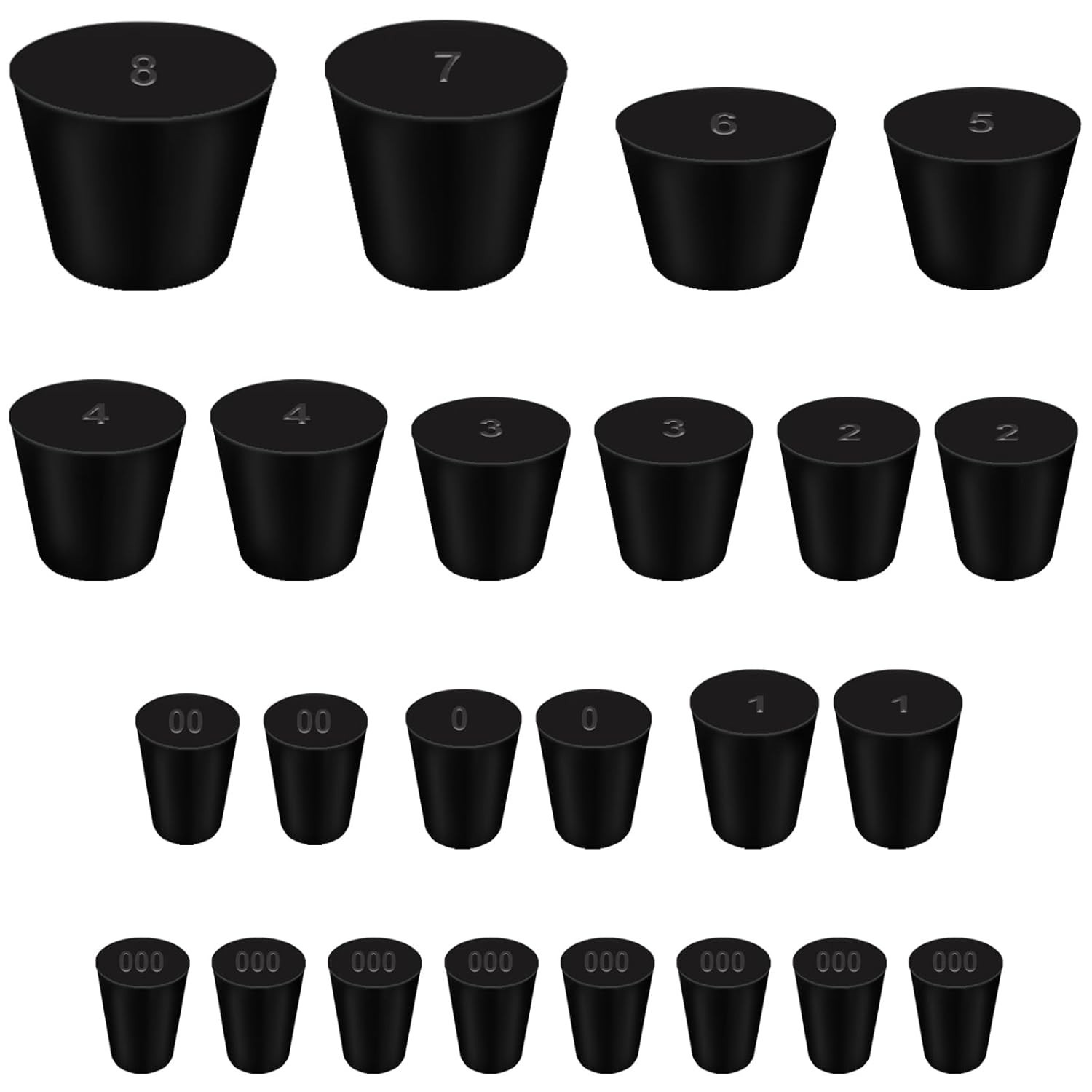Solid Rubber Stoppers Set – 24 Pcs with 11 Versatile Sizes for Various Uses