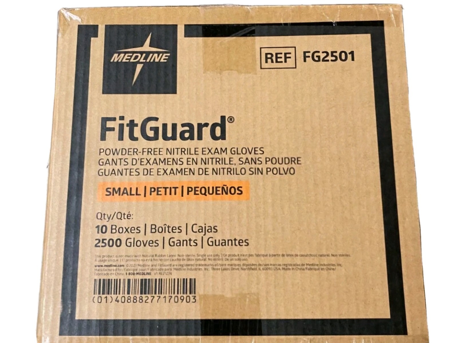 Nitrile Small Powder-Free Exam Gloves, Medline FitGuard Case of 2500ct (SMALL)