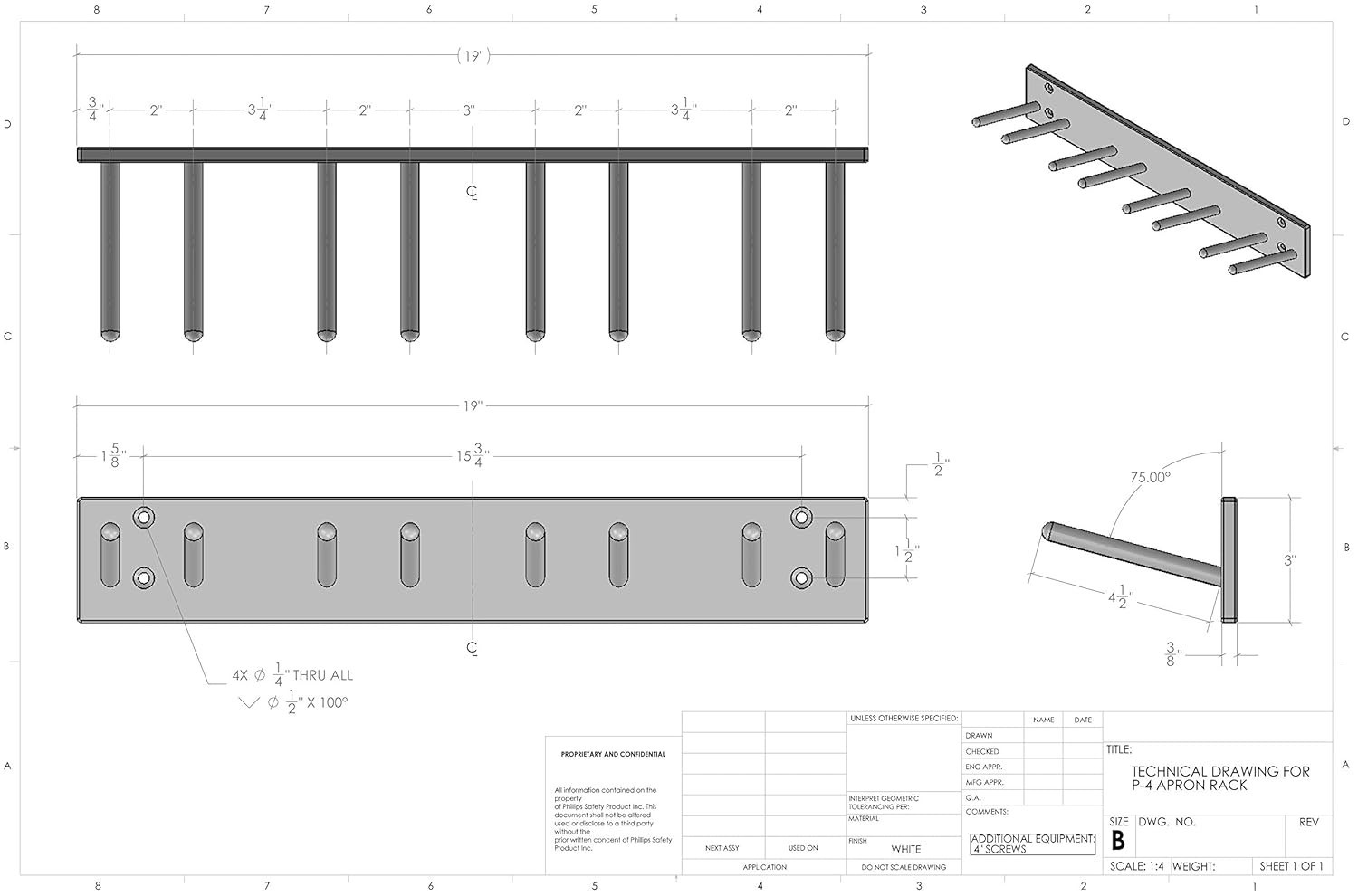 Wall Mounted Lead Apron Rack – Four Pegs