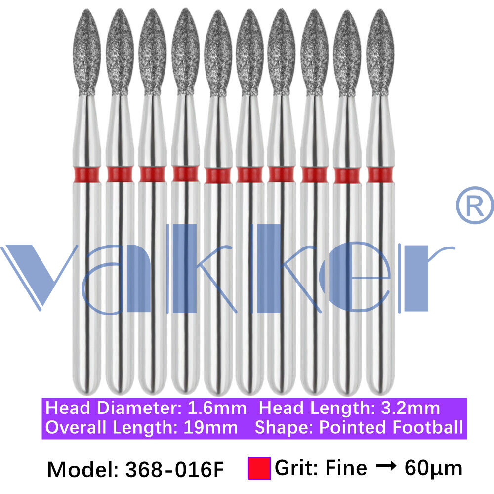 10pc Vakker Dental FG Football Egg Shape Diamond Burs for High Speed Handpiece