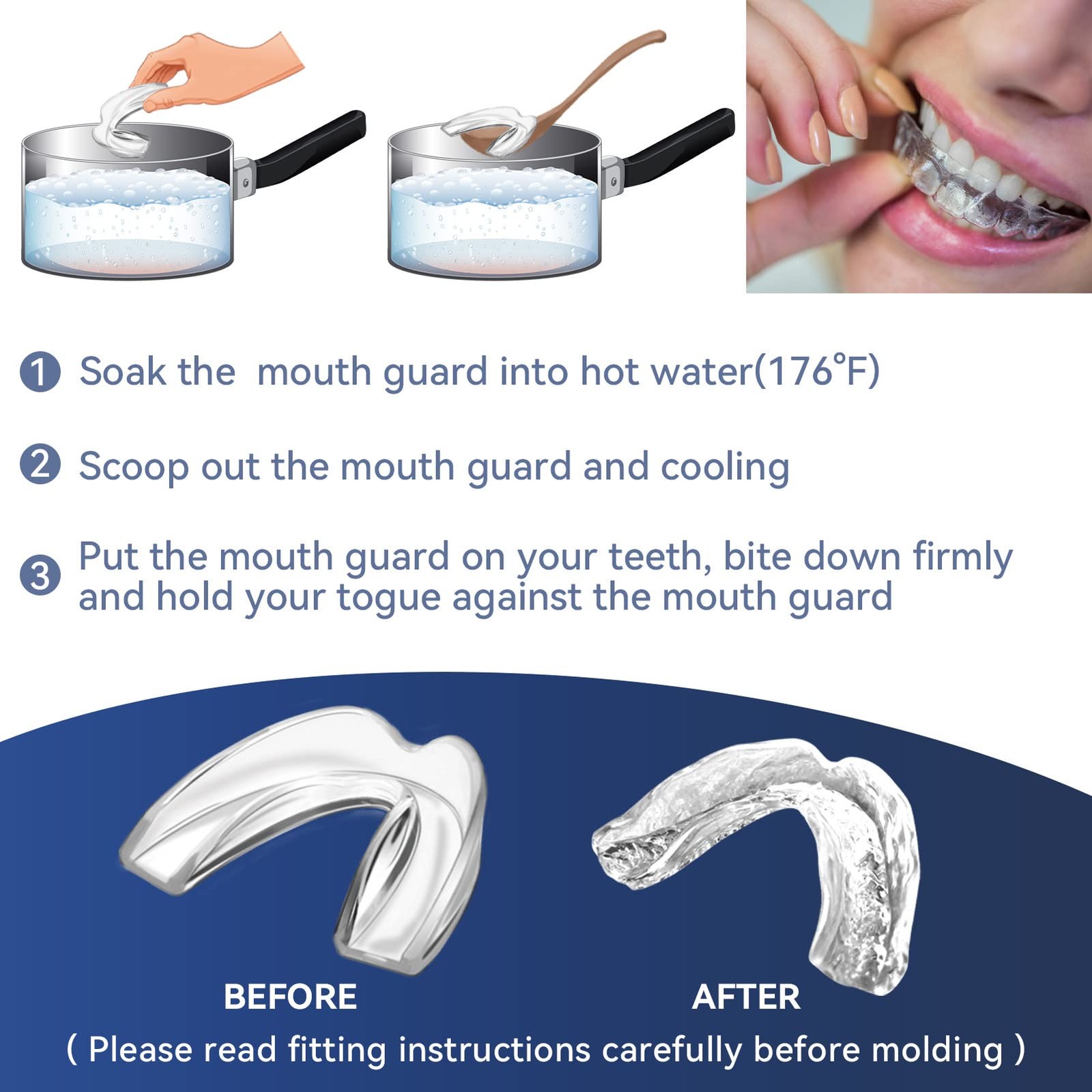 4 Pack Mouth Guards for Adults Men & Women,Large Szie, 1 Storage Case Clear