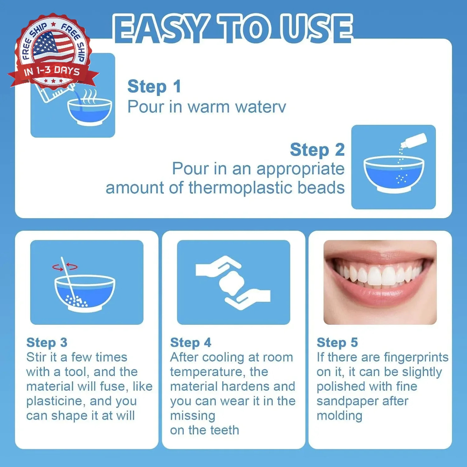 Tooth Repair Kit, Moldable False Teeth Beads for Teeth Repair, Suitable for Miss