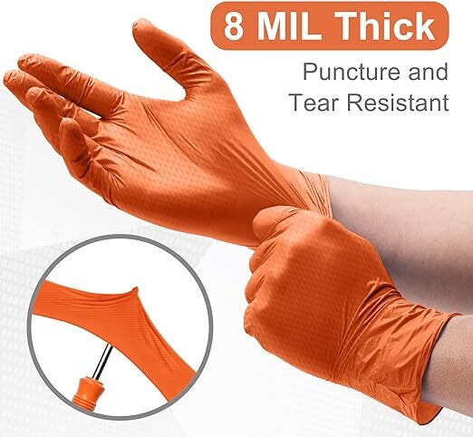 First Glove Grip 8 Mil Orange Nitrile Diamond textured Gloves