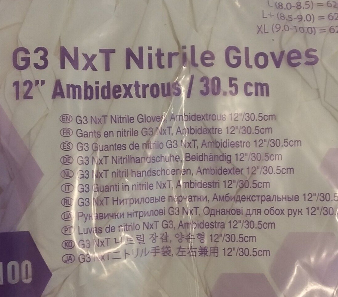 Kimtech G3 NXT Nitrile Gloves 62994 Smooth Ambidextrous White 12″ XL 100/Bag New