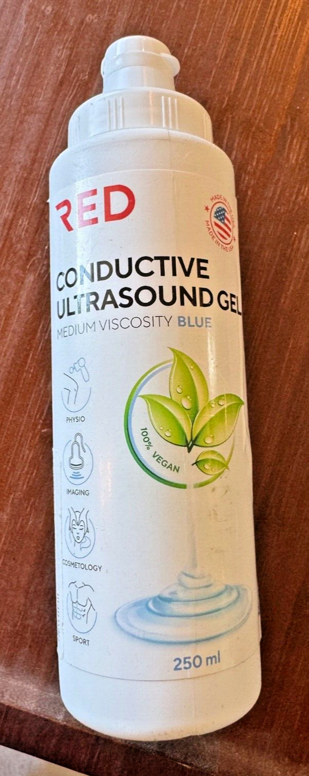 1 Bottle 250 ml RED Conductive Ultrasound Gel Medium Viscosity Blue – NEW
