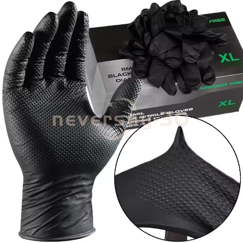 XL Extra Thick Nitrile Gloves 8Mil w/Textured Grip Antislip Safety Work Gloves